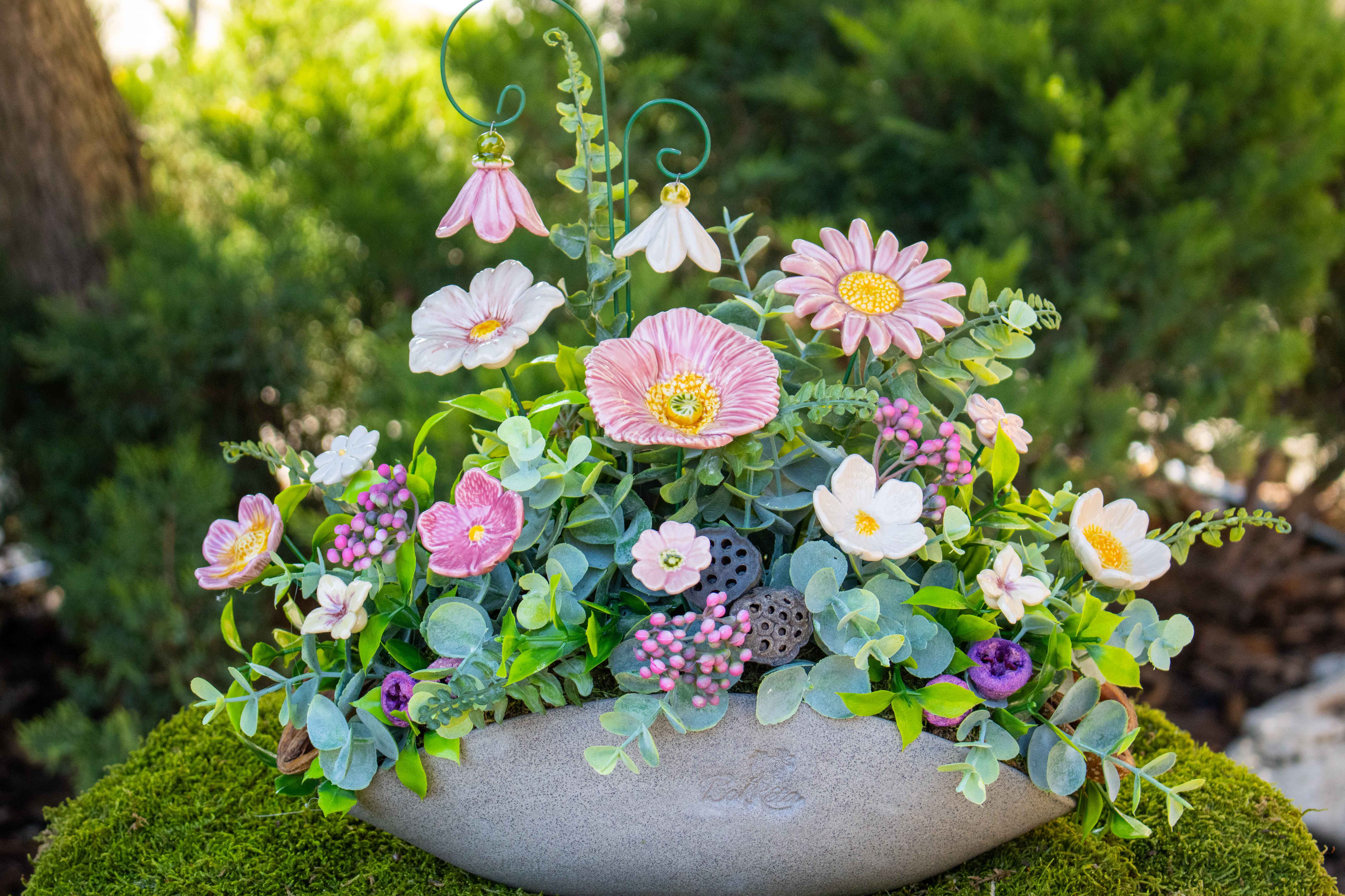 Keramikblume rosa Tischdekoration als Geschenk