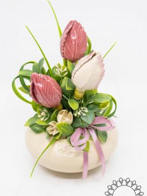Mittelgroße Tischdekoration mit Tulpen - Rosa