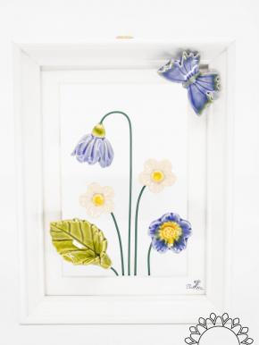 Blumenbild mit Schmetterling - Blau