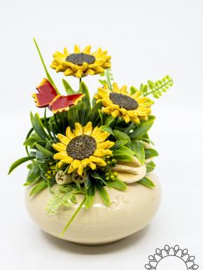 Mittelgroße Tischdekoration mit Sonnenblume