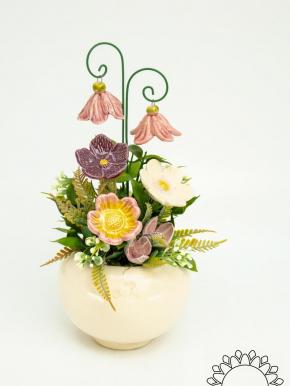 Kleine Tischdekoration mit Glockenblumen - Rosa