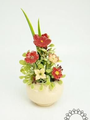 Mini-Tischdekoration mit Leinblume - Rot