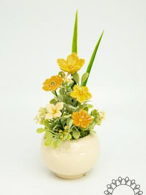 Mini-Tischdekoration mit Leinblume - Gelb