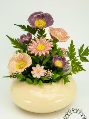 Große Tischdekoration mit Gartenmohnblumen - Rosa