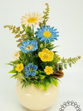 Große Tischdekoration mit Hibiskus - Blau