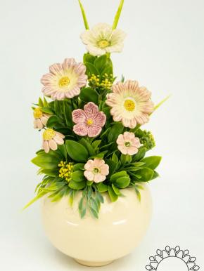 Große Tischdekoration mit Tausendschön - Rosa