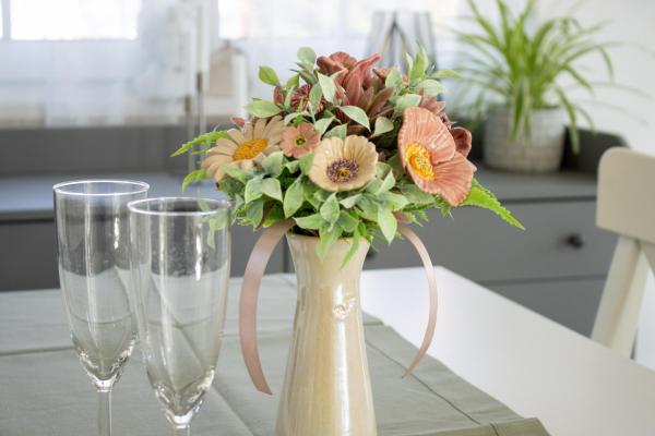 ceramic flower decoration on the festive table