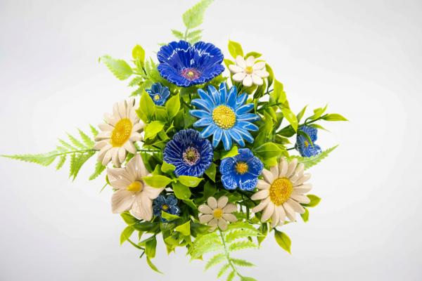 Colorful ceramic blooms arranged in a modern style