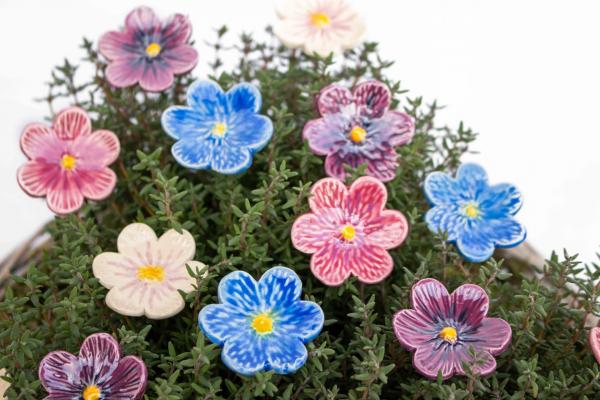 African violet inspired ceramic flower as a gift