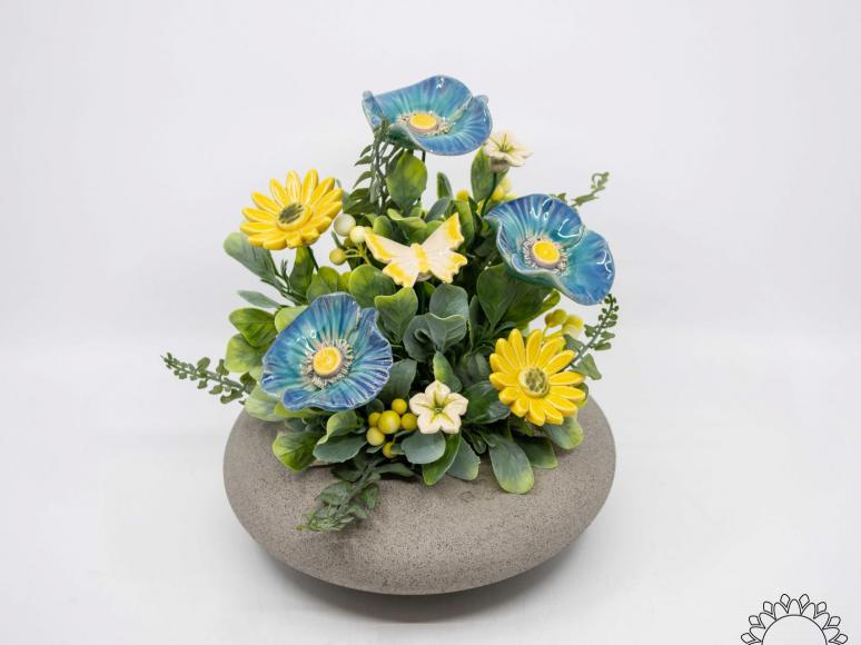  Große Tischdekoration mit Wildblumen - Blau