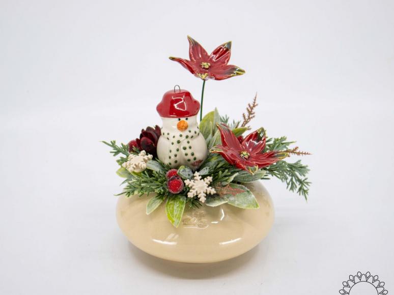Mittelgroße Weihnachts-Tischdekoration mit Schneemann