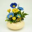 Große Tischdekoration mit Gartenmohnblumen - Blau