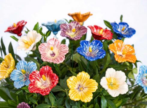 Kézzel készült hibiszkusz kerámiavirág dekoráció